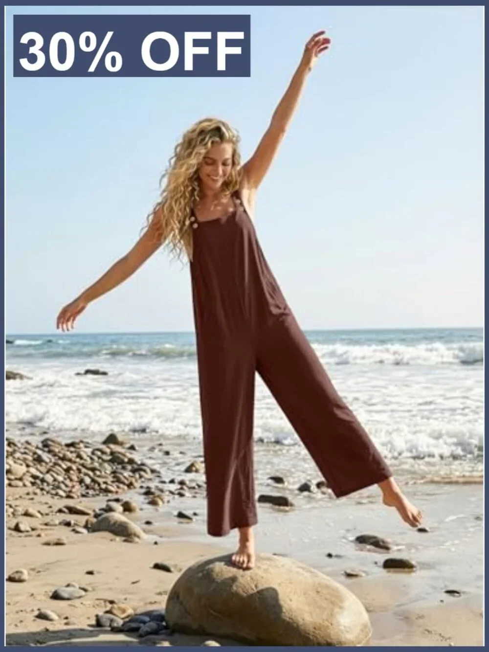 Women's Boho Wide Leg Overall Jumpsuit Floral Romper with Pockets - Picture 2 of 6